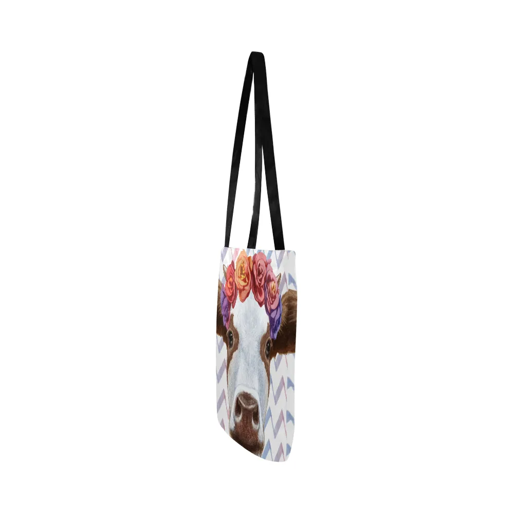 cow flowers cute print tote bag sk00009 Reusable Shopping Bag Model 1660 (Two sides)