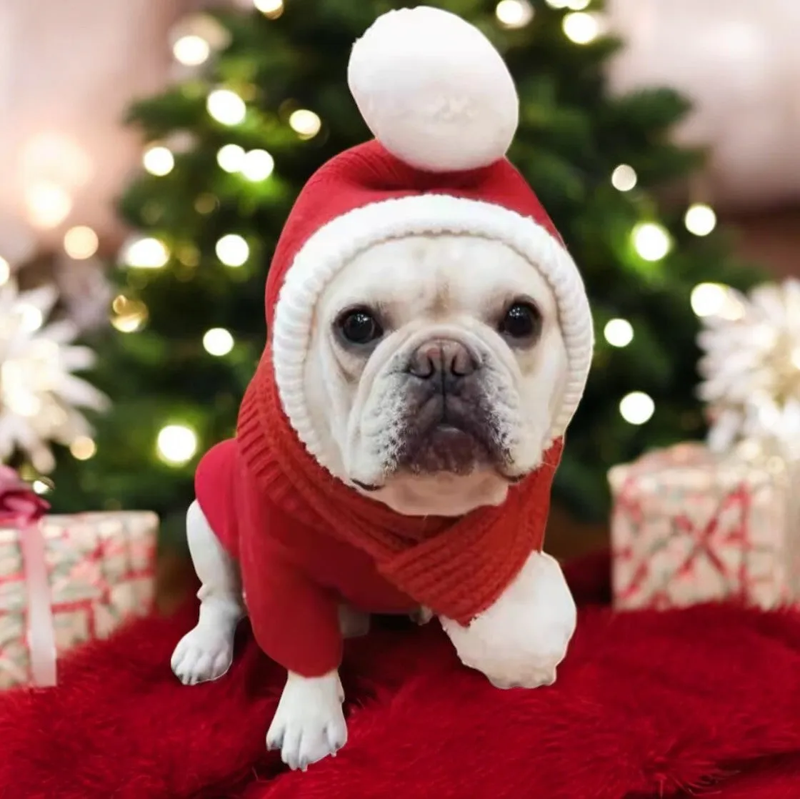 Cozy Christmas Wool Hat for French Bulldogs