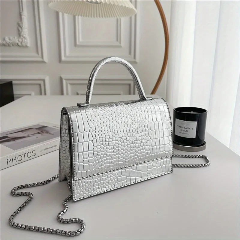 Croco Embossed Versatile Satchel Bag