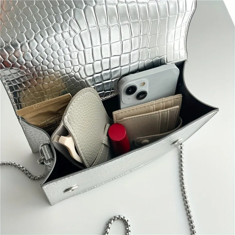 Croco Embossed Versatile Satchel Bag
