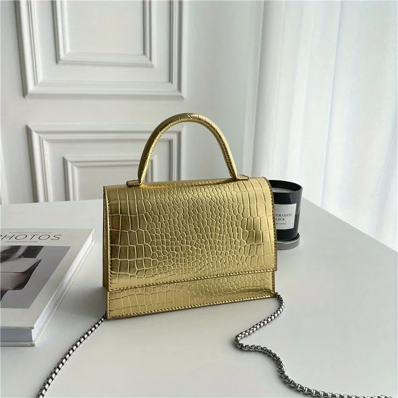 Croco Embossed Versatile Satchel Bag