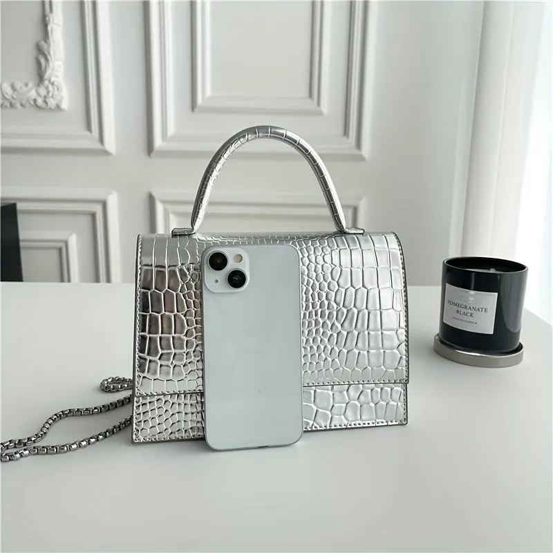 Croco Embossed Versatile Satchel Bag
