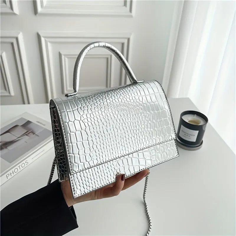 Croco Embossed Versatile Satchel Bag