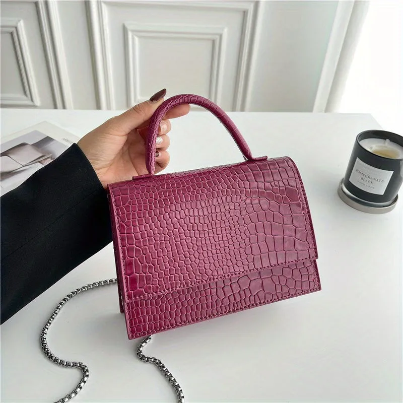 Croco Embossed Versatile Satchel Bag
