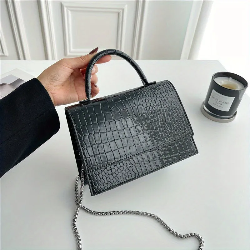 Croco Embossed Versatile Satchel Bag