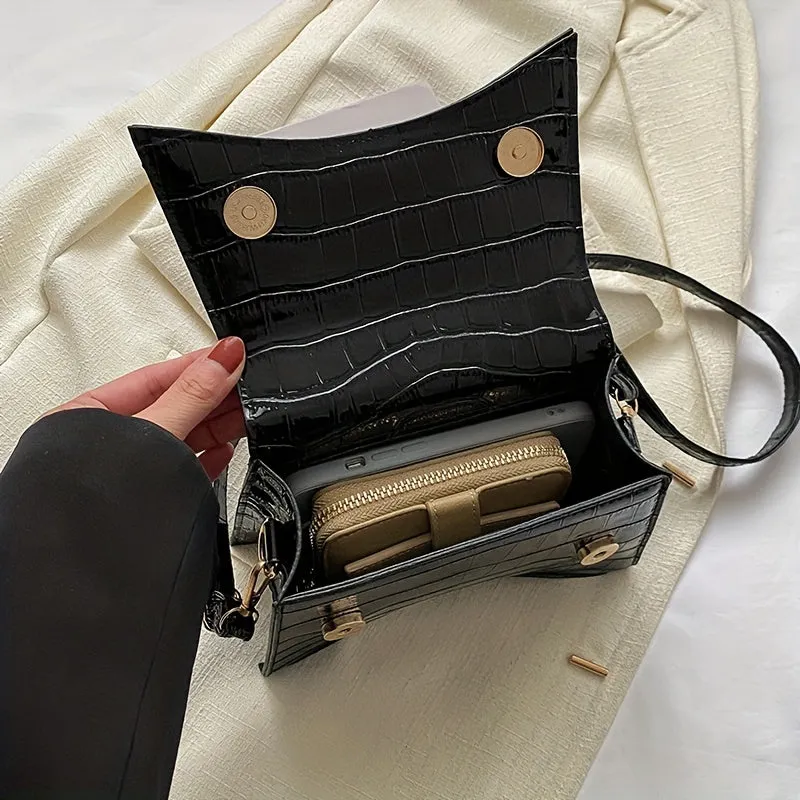CrocPatterned Versatile PU Crossbody