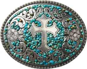 Cross Belt Buckle ~ Turquoise