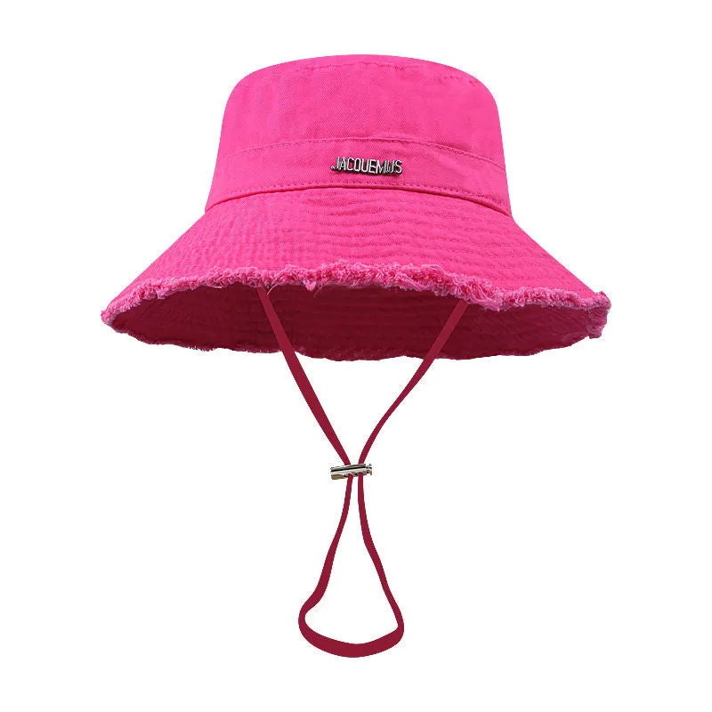 Cross-Border All-Season Outdoor Wide-Brim Hat, Hyuna-Inspired Fisherman Hat, Sun Protection Hat with Fringe Edge & Drawstring