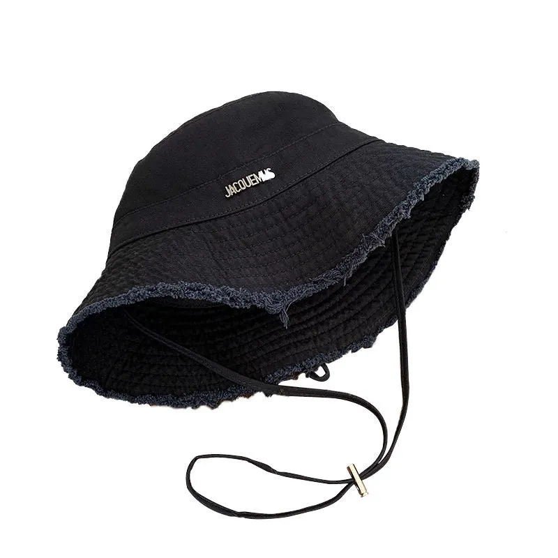 Cross-Border All-Season Outdoor Wide-Brim Hat, Hyuna-Inspired Fisherman Hat, Sun Protection Hat with Fringe Edge & Drawstring