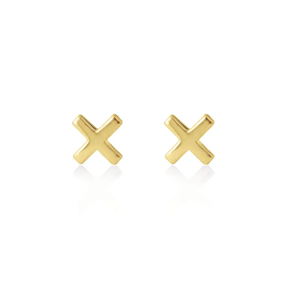 Cross Stud Earrings - Gold