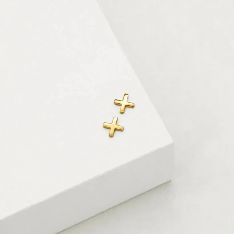 Cross Stud Earrings - Gold