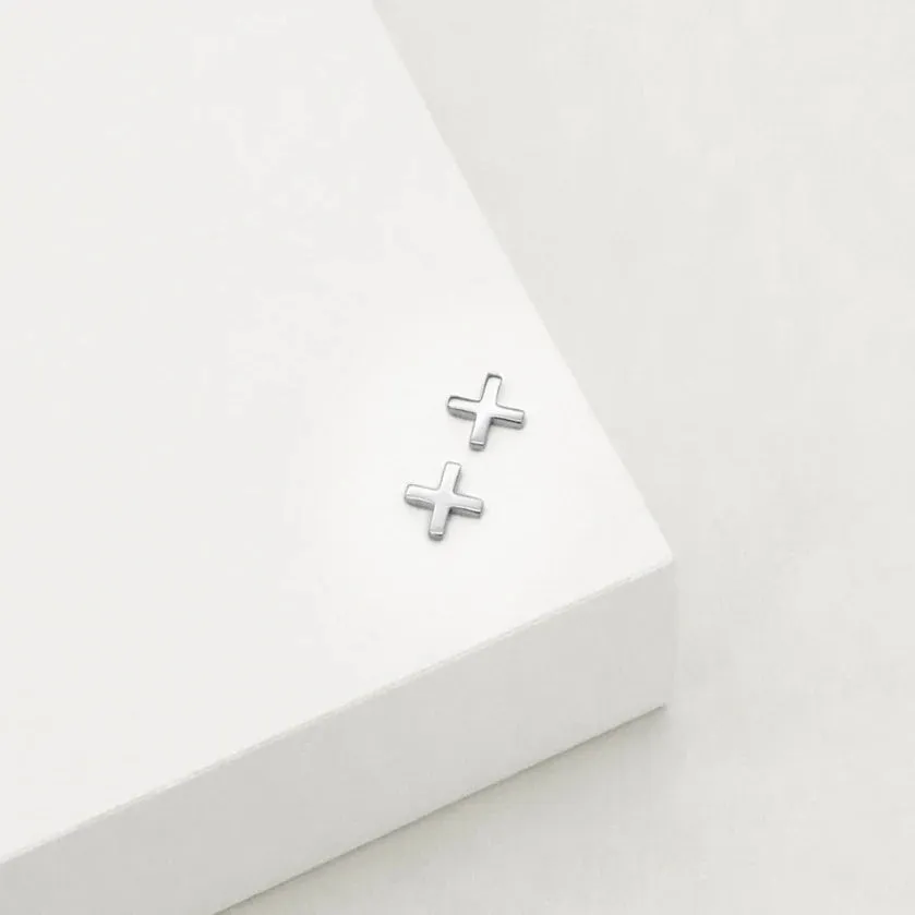 Cross Stud Earrings - Silver