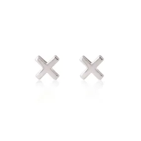 Cross Stud Earrings - Silver