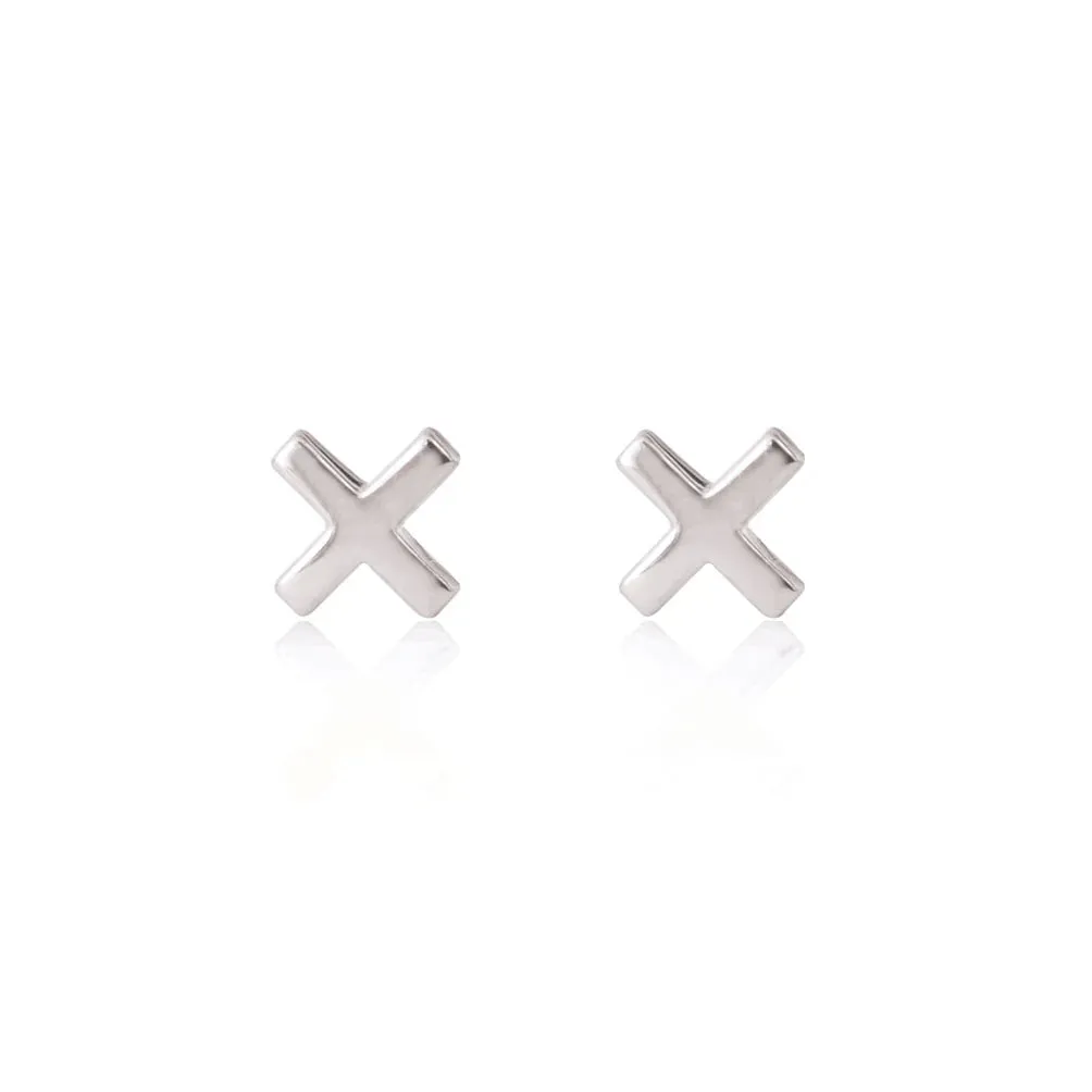 Cross Stud Earrings - Silver