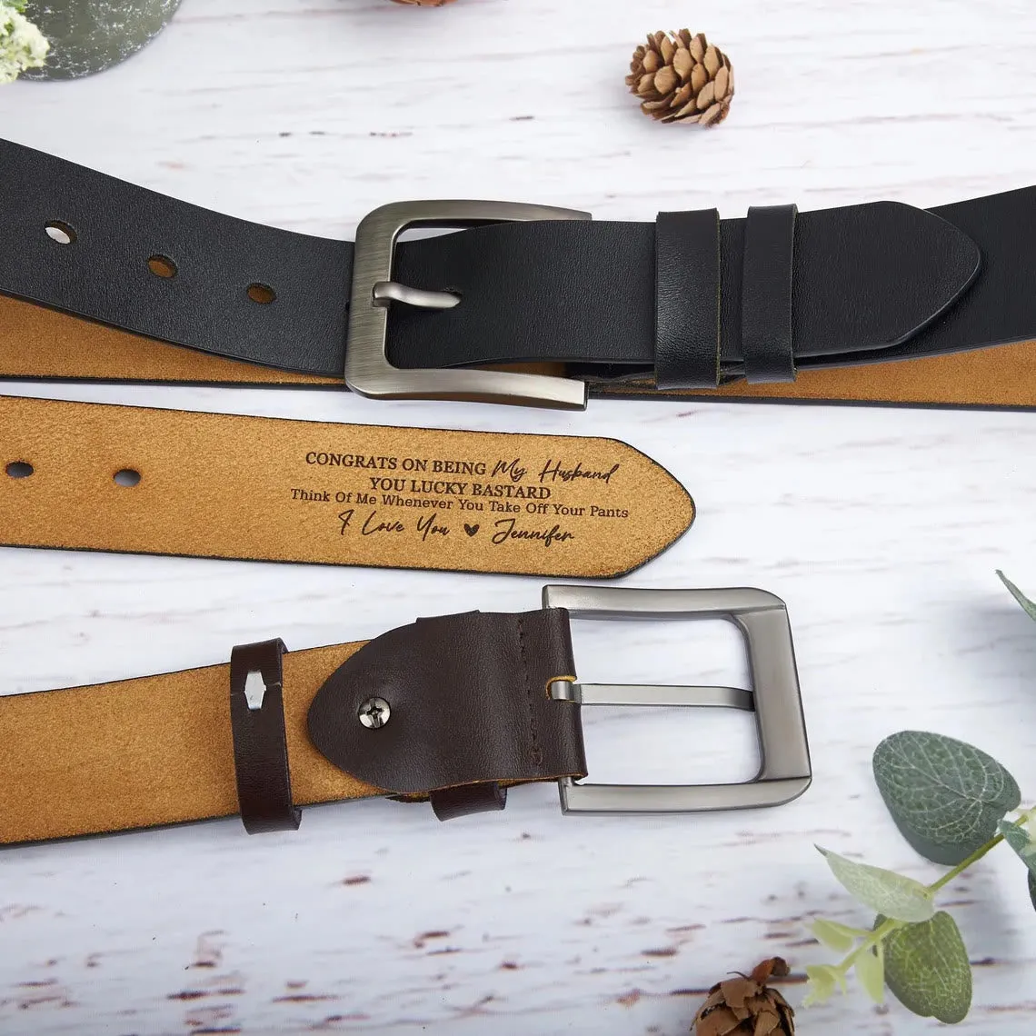 Custom Leather Belt Engraved Names Warm Gift