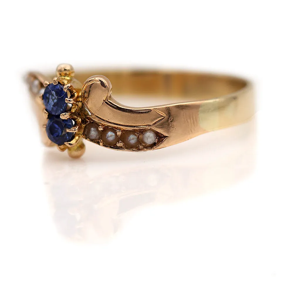 Dainty Victorian .20 CTW 10 Karat Rose Gold Sapphire Pearl Antique Engagement Ring