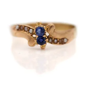 Dainty Victorian .20 CTW 10 Karat Rose Gold Sapphire Pearl Antique Engagement Ring