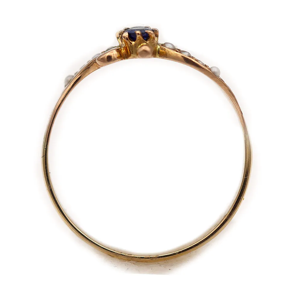 Dainty Victorian .20 CTW 10 Karat Rose Gold Sapphire Pearl Antique Engagement Ring