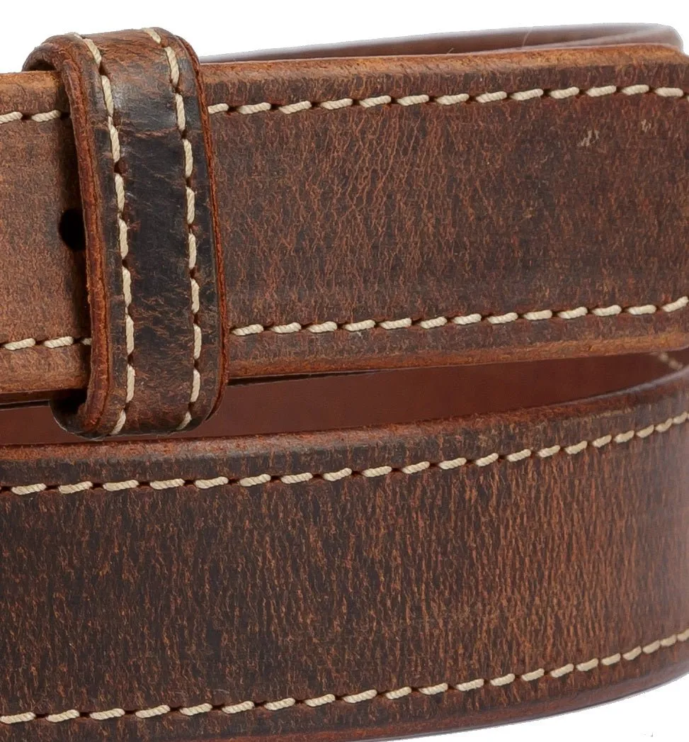 DISTRESSED & STITCHED LEATHER BELT - Soft & Durable with Roller Buckle