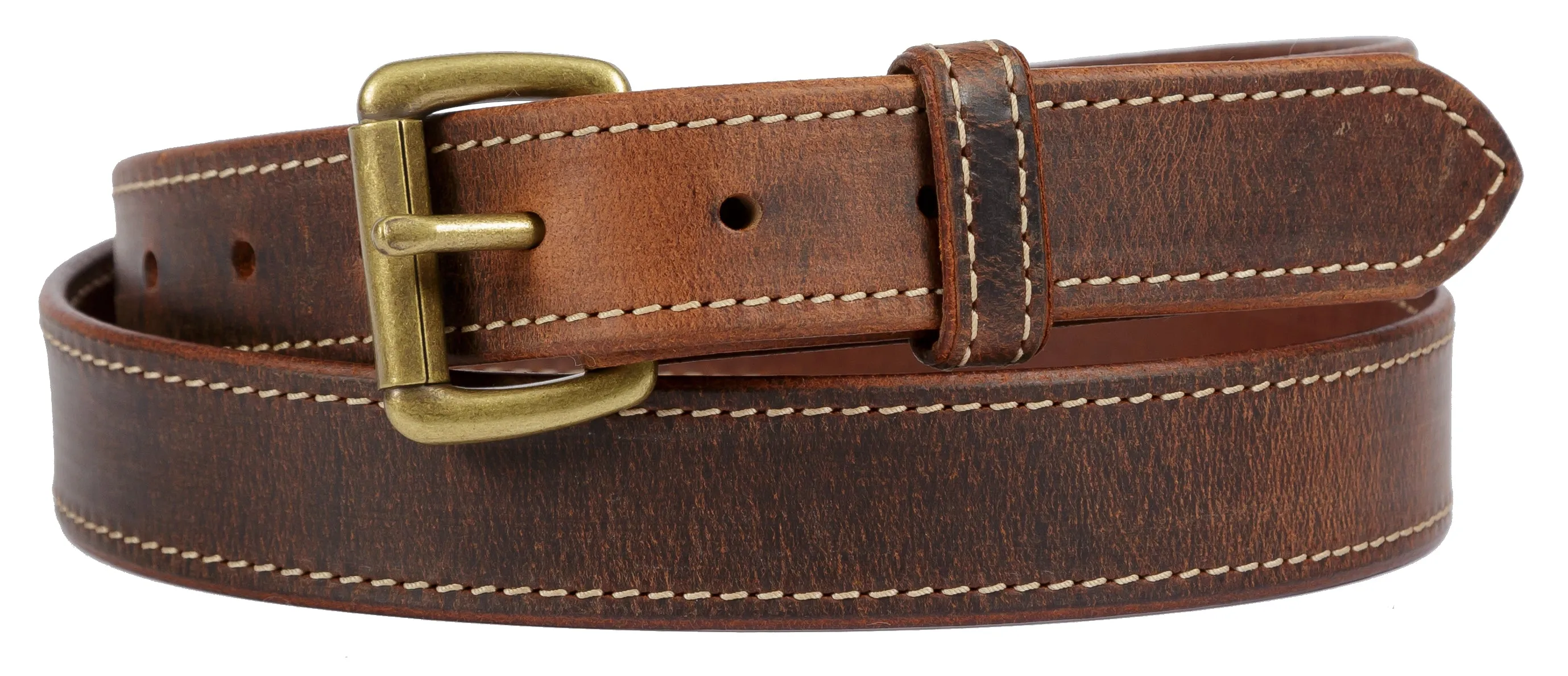 DISTRESSED & STITCHED LEATHER BELT - Soft & Durable with Roller Buckle
