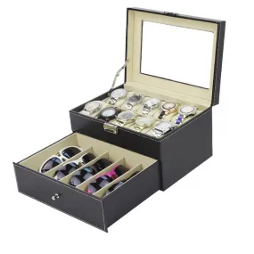 Double Layer Combination Watch and Sunglasses Box for 10 Watches
