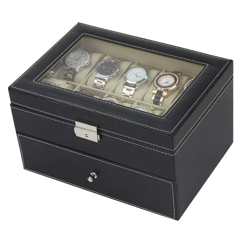 Double Layer Combination Watch and Sunglasses Box for 10 Watches