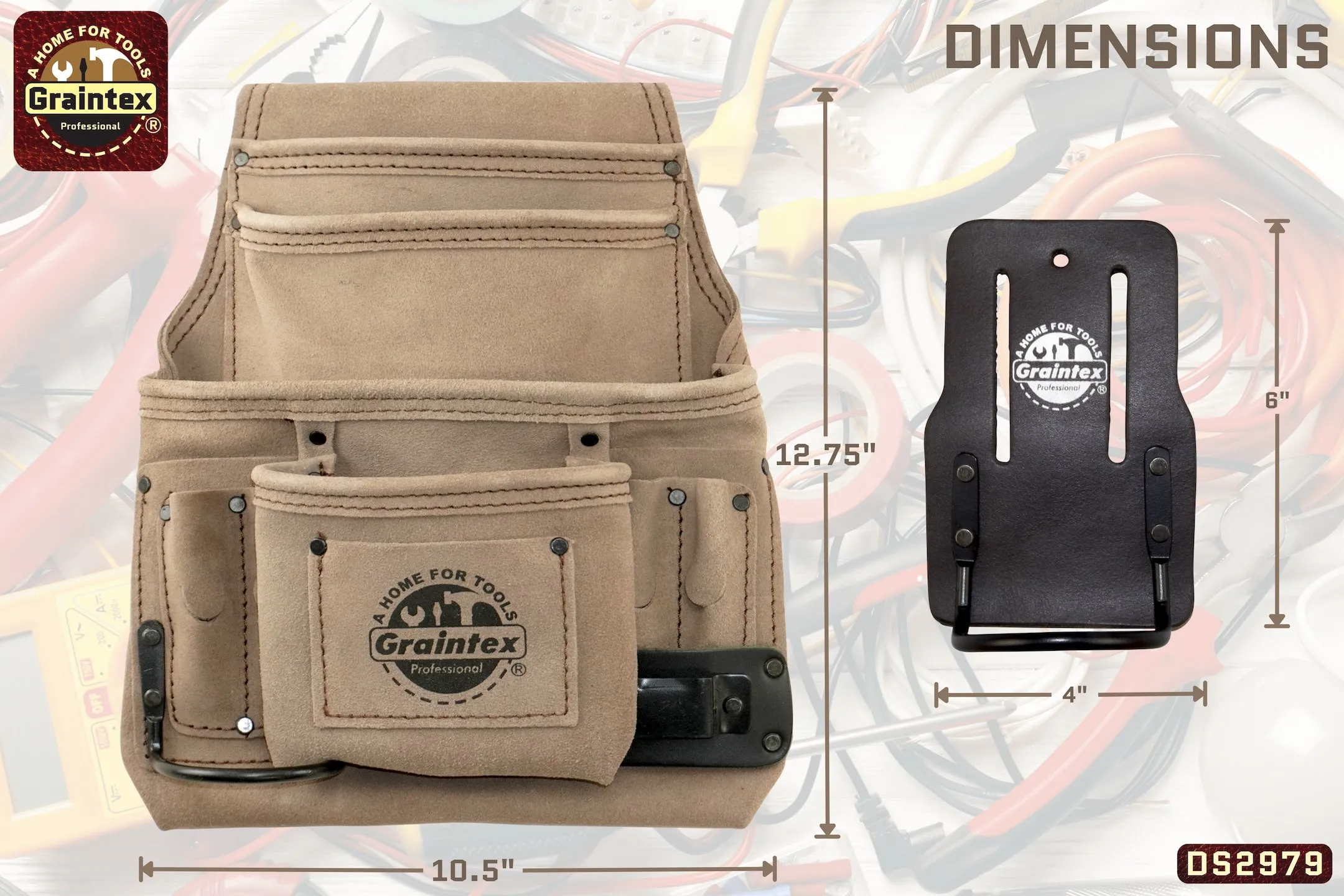 DS2979 :: 4 Piece 20 Pocket Tool Belt Combo Beige Color Suede Leather