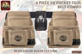 DS2979 :: 4 Piece 20 Pocket Tool Belt Combo Beige Color Suede Leather