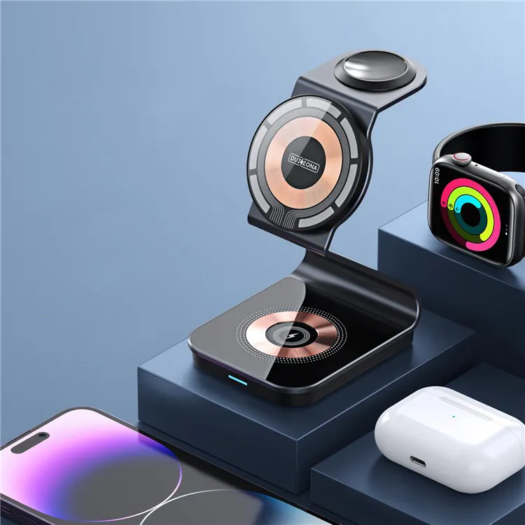 Duzzona - (15W) 3in1 MagSafe Qi Wireless Charger for Apple iPhone / Apple Airpods / Apple Watch Docking Station - Black