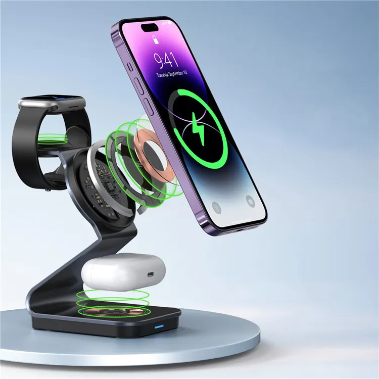 Duzzona - (15W) 3in1 MagSafe Qi Wireless Charger for Apple iPhone / Apple Airpods / Apple Watch Docking Station - Black