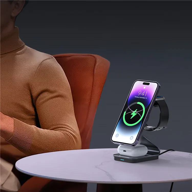 Duzzona - (15W) 3in1 MagSafe Qi Wireless Charger for Apple iPhone / Apple Airpods / Apple Watch Docking Station - Black