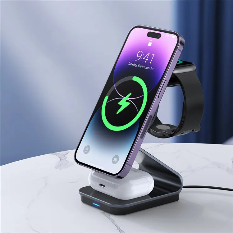 Duzzona - (15W) 3in1 MagSafe Qi Wireless Charger for Apple iPhone / Apple Airpods / Apple Watch Docking Station - Black