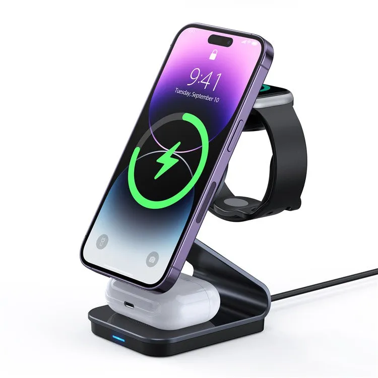 Duzzona - (15W) 3in1 MagSafe Qi Wireless Charger for Apple iPhone / Apple Airpods / Apple Watch Docking Station - Black