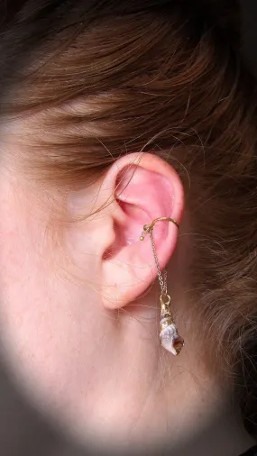 Ear Cuff No Piercing With Natural Labradorite & Seashell