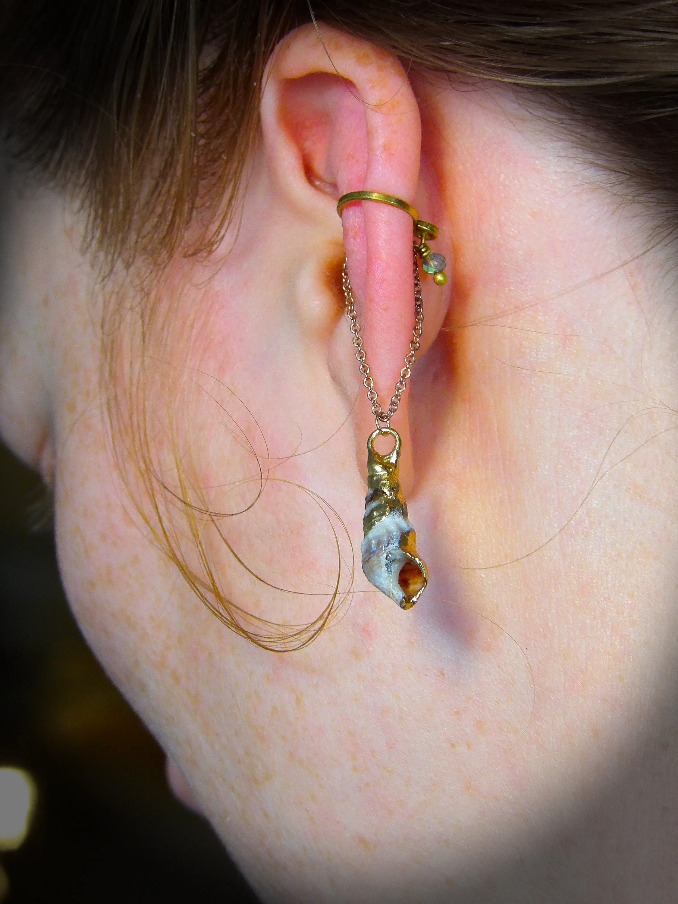 Ear Cuff No Piercing With Natural Labradorite & Seashell
