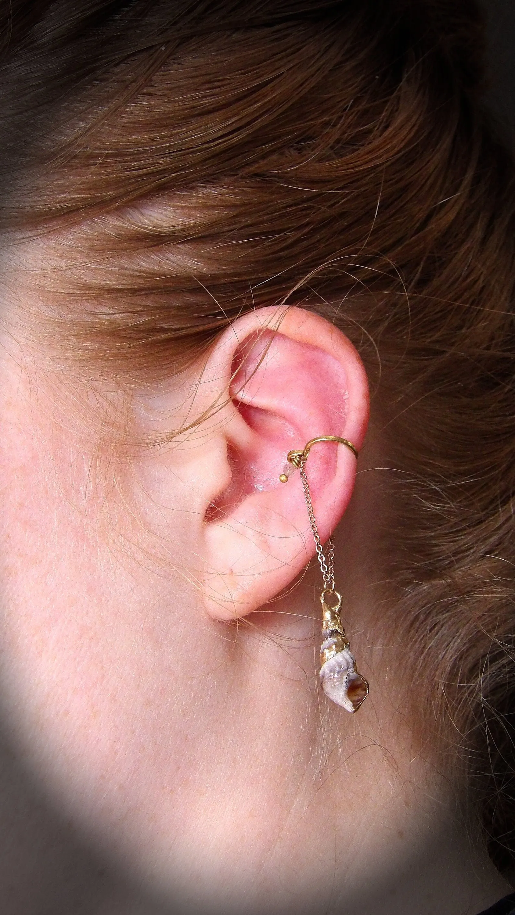 Ear Cuff No Piercing With Natural Labradorite & Seashell