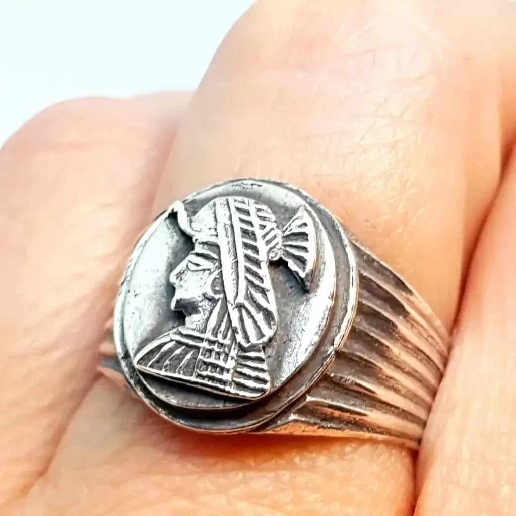 Egyptian jewelry ring, vintage signet ring, silver vintage rings.