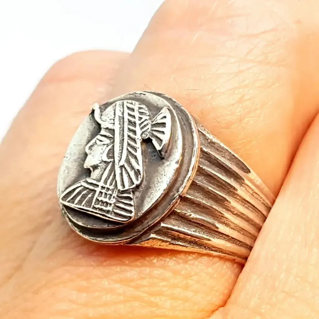 Egyptian jewelry ring, vintage signet ring, silver vintage rings.