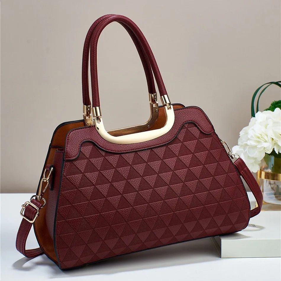 Elegant Classic Party Tri Design Hand Bag For Women | Top Handle Satchel Ladies Fashion Tote Shoulder Bag