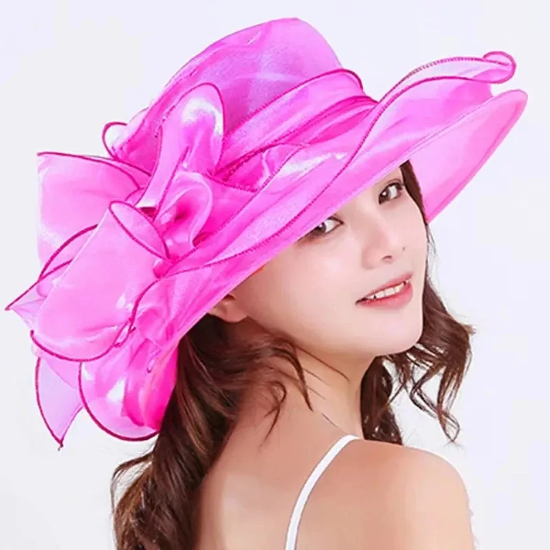 Elegant Summer Bow Derby Wide Hat For Women