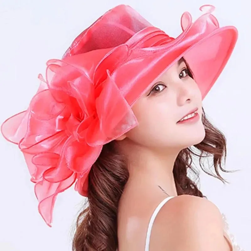 Elegant Summer Bow Derby Wide Hat For Women