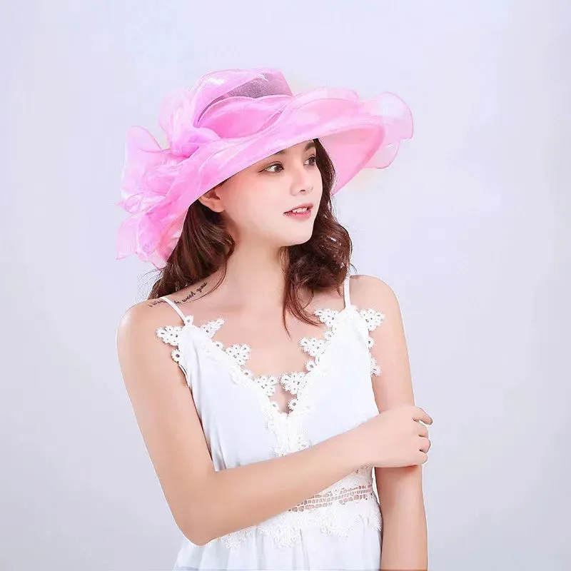 Elegant Summer Bow Derby Wide Hat For Women