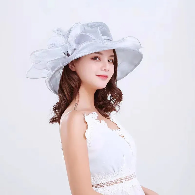 Elegant Summer Bow Derby Wide Hat For Women