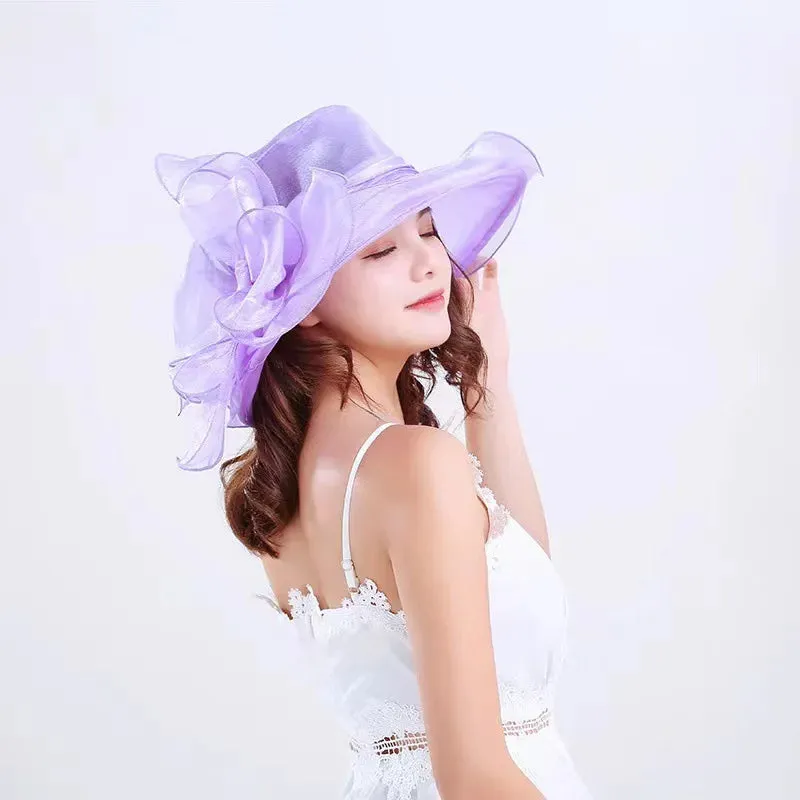 Elegant Summer Bow Derby Wide Hat For Women