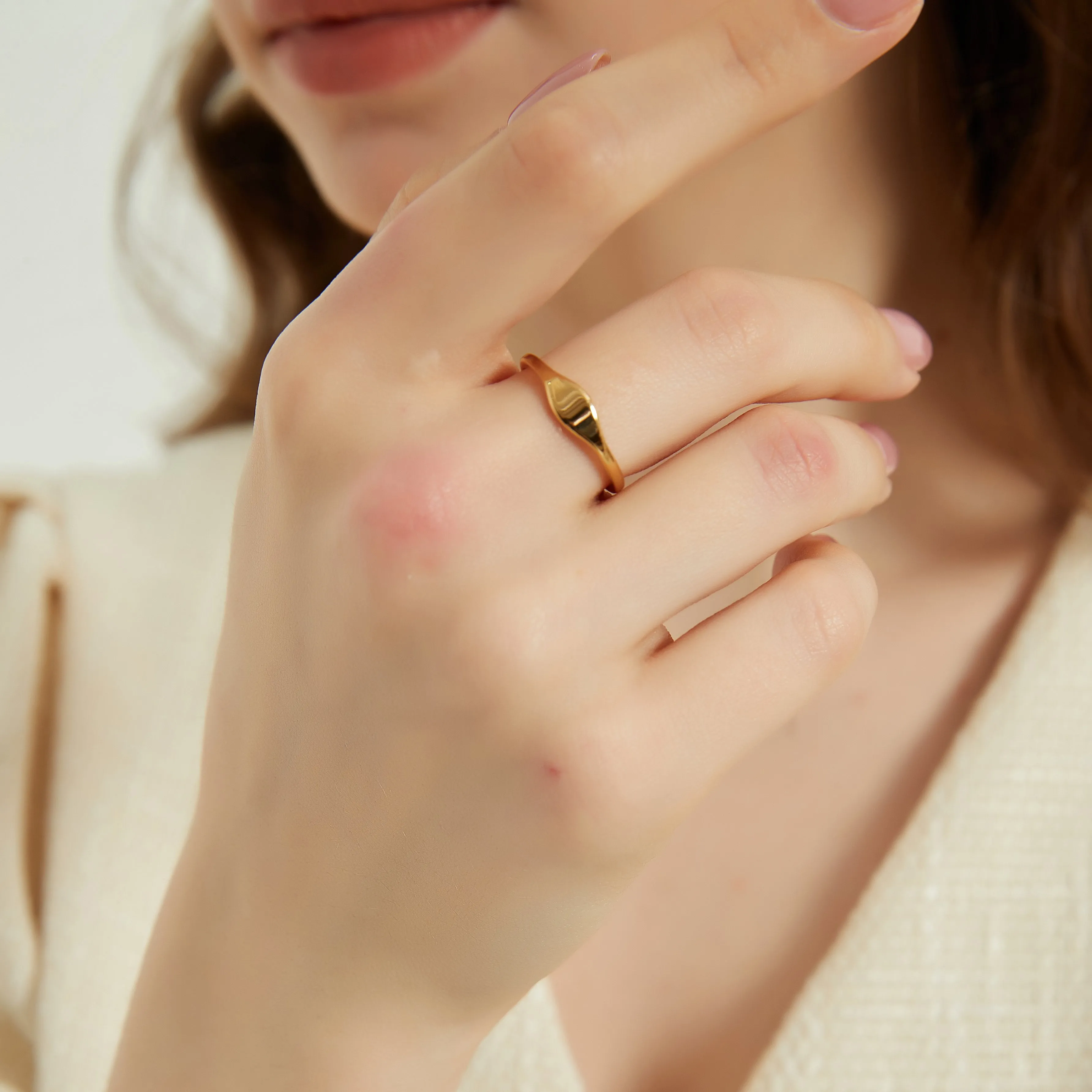 Eliza gold flat top signet stacking ring