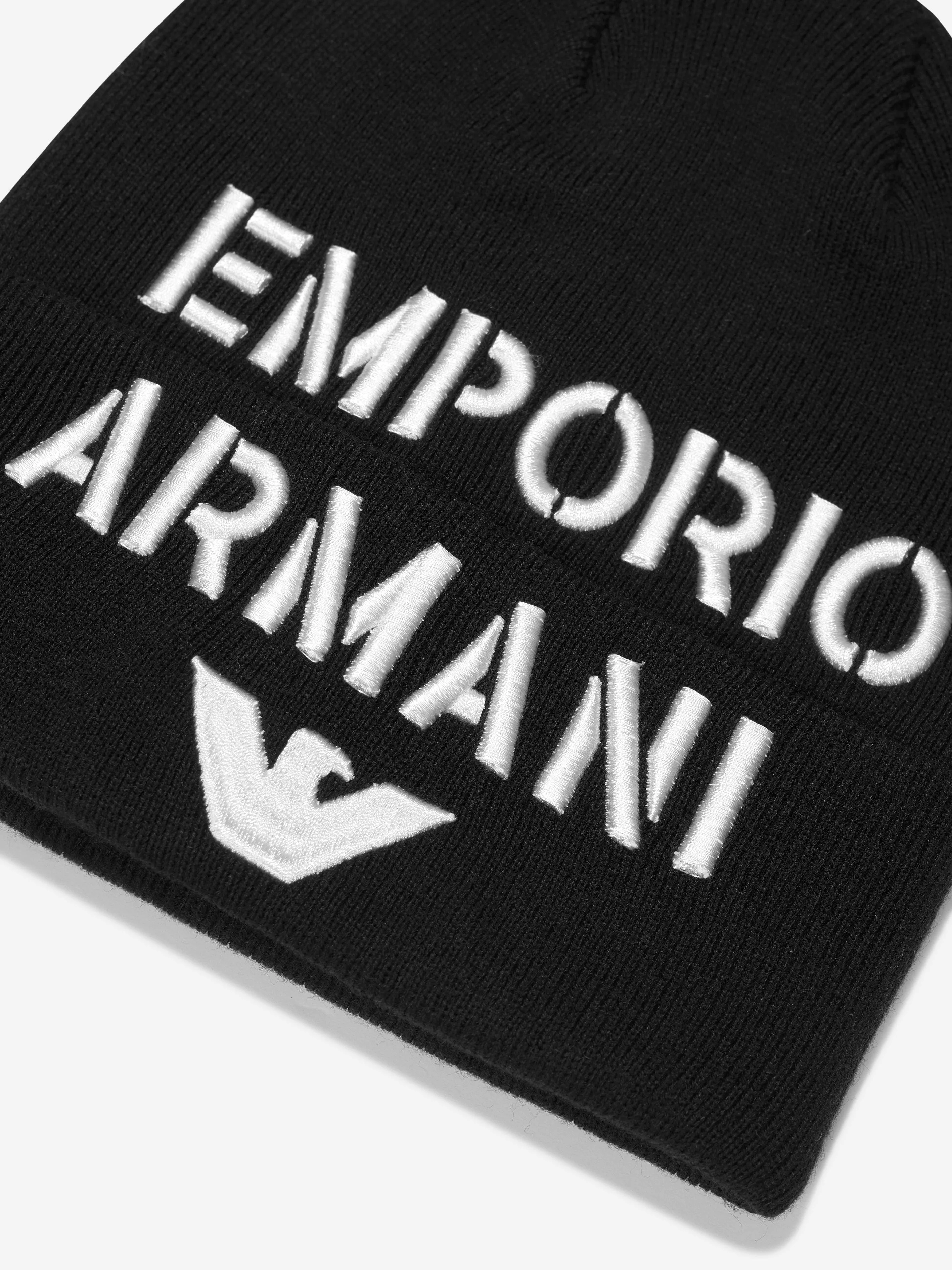 Emporio Armani Boys Logo Beanie Hat in Black