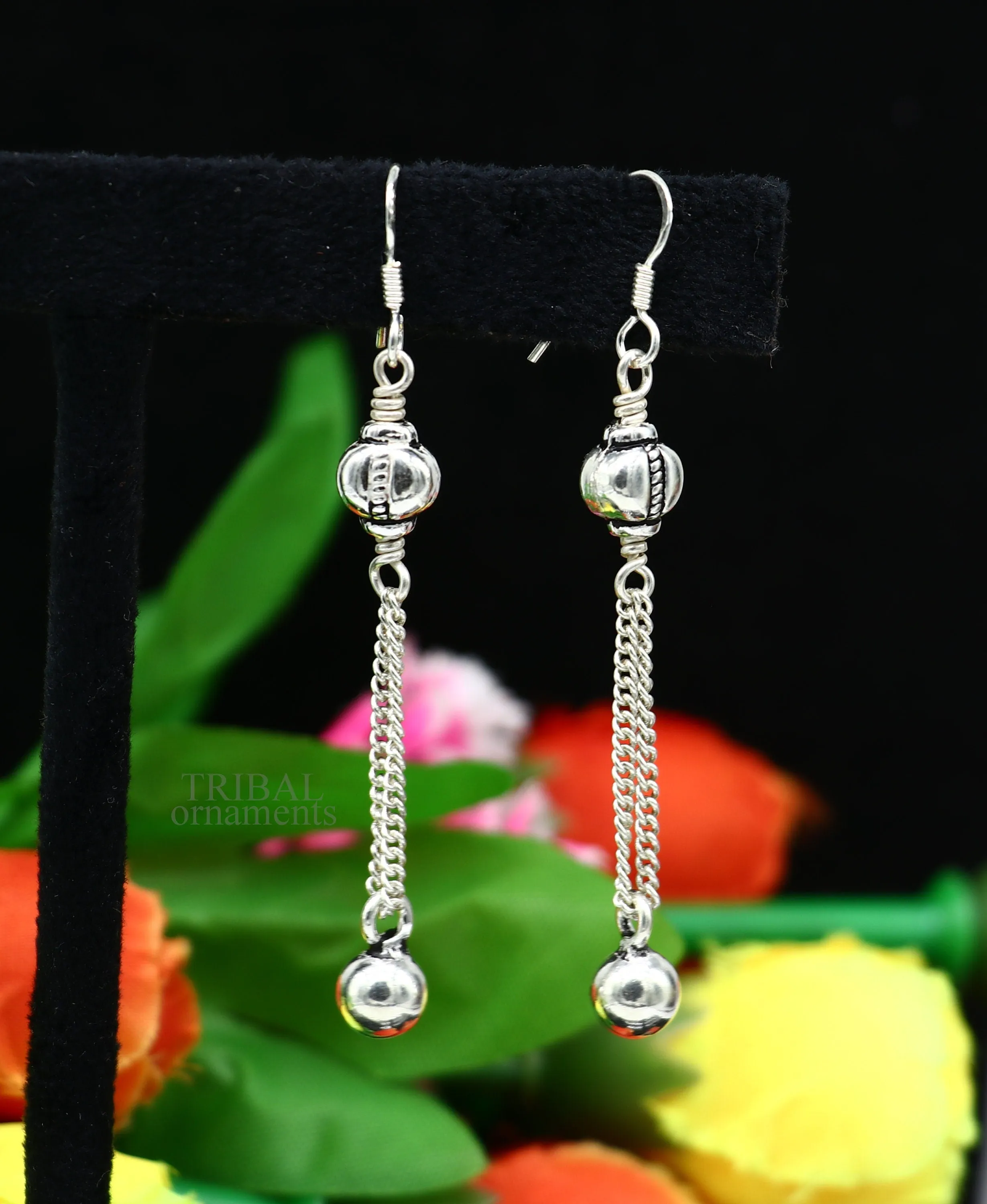 Exclusive 925 sterling silver handmade hook earrings with elegant fancy girl's hoops earring brides jewelry from india ear1085