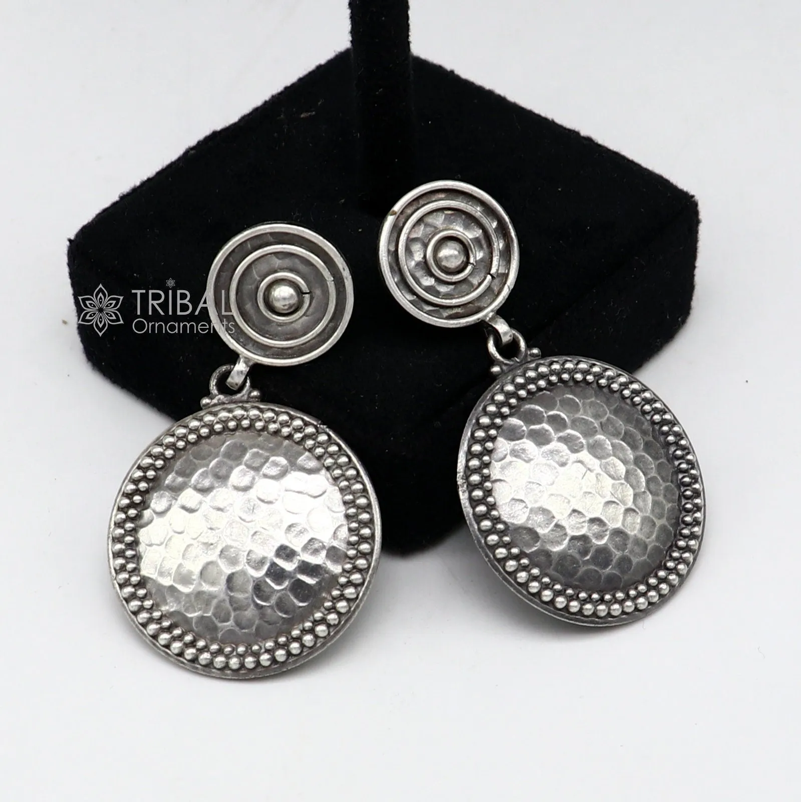 Exclusive stylish 925 Sterling silver traditional cultural design drop dangler fancy earrings, best party functional Navratri jewelry s1239