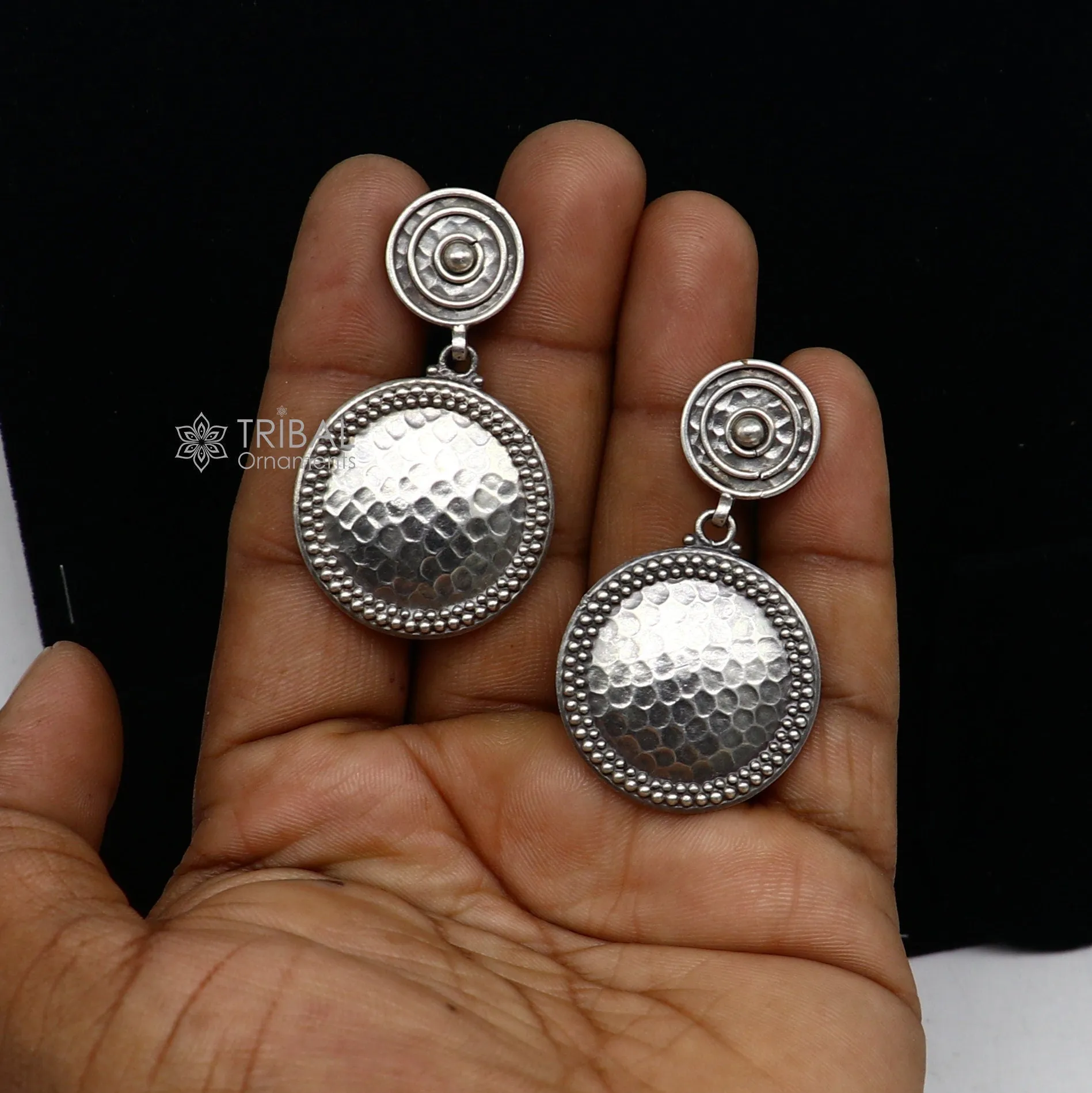 Exclusive stylish 925 Sterling silver traditional cultural design drop dangler fancy earrings, best party functional Navratri jewelry s1239