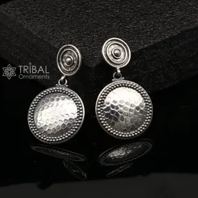 Exclusive stylish 925 Sterling silver traditional cultural design drop dangler fancy earrings, best party functional Navratri jewelry s1239
